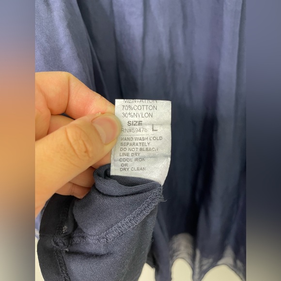 Giulia Made in Italy Boho Flowy Silk Top Blue Lace Relaxed Fit Size L - Picture 8 of 10